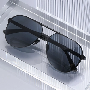 Classic matte black oversized pilot polarized sunglasses for men with a double bridge design