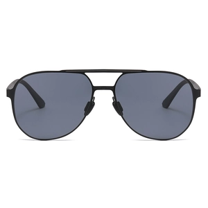 Classic black pilot aviator polarized sunglasses with dual-bridge design for men