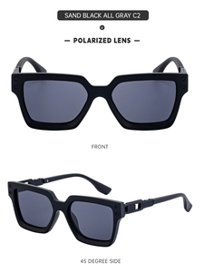 Détails des charnières noires mates et découpes métalliques sur ces lunettes polarisées