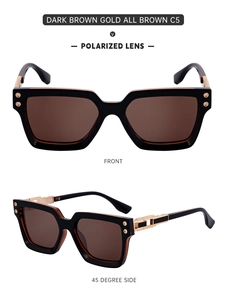 Vue détaillée de lunettes de soleil polarisées avec verres bruns et détails dorés fins