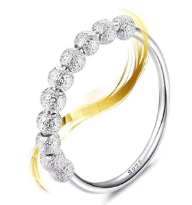 Detail of S925 sterling silver ring featuring ten frosted beads for anxiety relief