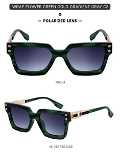 Lunettes de soleil polarisées avec monture marbrée verte et verres dégradés en deux vues