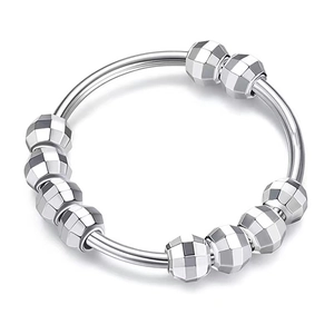 Polished silver fidget ring for anxiety with ten movable multifaceted metallic beads
