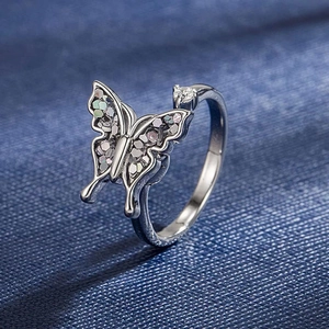 Bague Spinner Papillon Pour Femmes Cuivre Zircone Cubique Ajustable Ouverte Soulagement De L'anxiété Bijou Étincelant