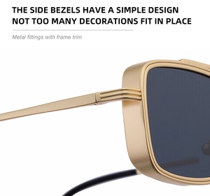 Detailed close-up of matte gold steampunk sunglasses frame with double-line groove patterns
