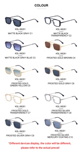 Matrix display of ten vintage steampunk square sunglasses in various frame and lens colors