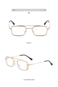 Steampunk frosted gold double-bridge metal frame sunglasses with front and 45-degree views
