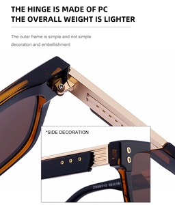 Detailed close-up of premium metal hinge and gold temple on square vintage sunglasses