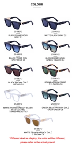 Detailed grid of rectangular sunglasses in nine colors with metal temple accents