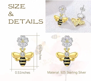 Tableau des tailles détaillé des boucles d'oreilles abeille et fleur en argent 925