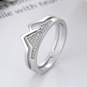 Mountain Peak Couple Ring Copper Zirconia Inlaid Minimalist Artistic Hollow Design Jewelry For Men Women