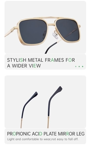Detail view of stylish gold metal frames and cellulose propionate temples on retro sunglasses