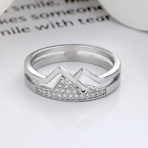 Artistic mountain-shaped silver rings with sparkling pavé zircon for couple
