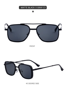 Front and 45-degree side view of matte black full frame sunglasses with double bridge