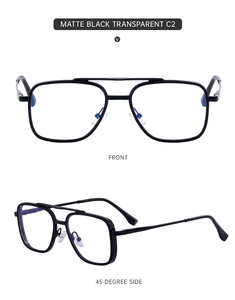 Front and 45-degree side views of matte black double bridge aviator sunglasses frames