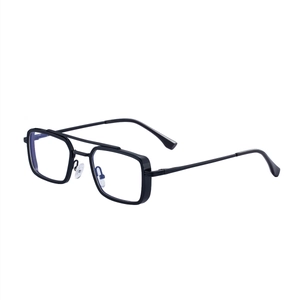 Classic black metal square frame sunglasses with double bridge in 45-degree view