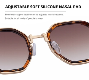 Detail of adjustable silicone nose pads and tortoise frame with gold bridge sunglasses