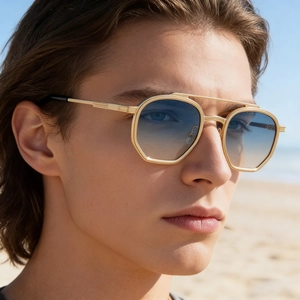 Men Retro Sunglasses Metal Double Bridge Hexagon Square Frame UV400 Protection Fashion Shades For Driving Outdoor Travel