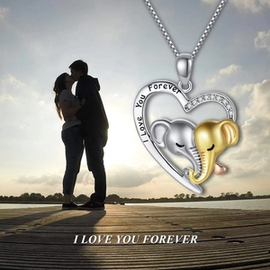 Collier pendentif cœur éléphant argent et or avec gravure I Love You Forever