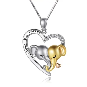 Collier cœur éléphant tricolore avec gravure I Love You Forever pour maman