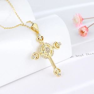 Kreuz Anhänger Halskette Kupfer Weißer Zirkon Retro Hohl Herz Blume Schmuck Gothic Punk Stil Für Frauen Eleganz