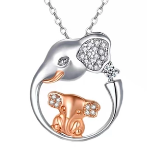 Collana Con Pendente Elefante Madre E Figlio Rame Zirconia Cubica Cuore Bicolore Gioielli Donna Regalo