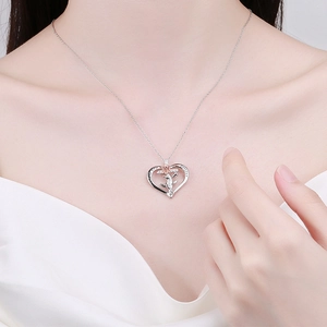 Collier cœur et rose bicolore en argent S925 avec gravure I love you forever