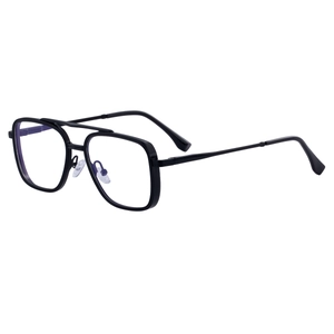 Classic double-bridge square black frame sunglasses with vintage metal temples for men