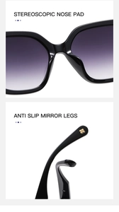 Detail of stereoscopic nose pads and anti-slip legs with gold flower on cat eye sunglasses