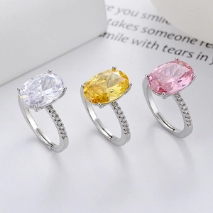 Bague Ajustable En Cuivre Avec Strass Coloré Ovale Pour Femme Micro Pavé Bijoux De Luxe