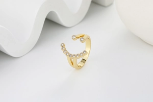Close-up of 18K gold-plated double-layer ring with sparkling white zircon stones