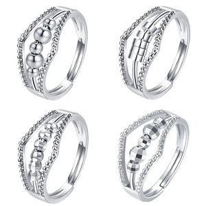 Bague Anti Anxiété Fidget Pour Femmes Perles Rotatives Soulagement Du Stress Bijoux Anneau En Cuivre Réglable Mode Simple