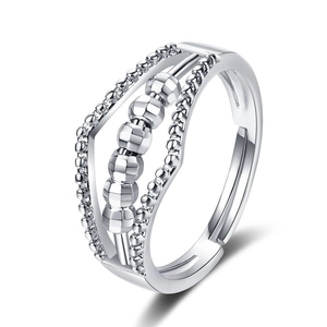 Bague anti-stress en argent avec perles rotatives et anneau multicouche réglable