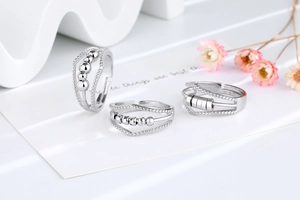 Trois bagues anti-stress réglables en argent 925 avec perles polies et cercles rotatifs
