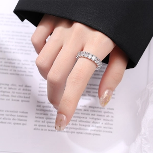 Elegant geometric silver eternity ring with oval-cut cubic zirconia for women