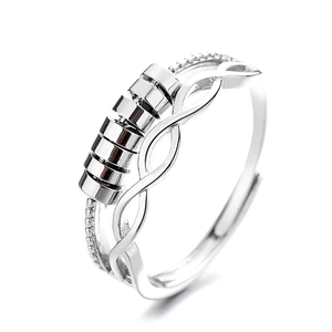 Fidget spinner ring with rotatable beads and twisted layered design for anxiety relief