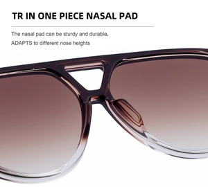 Detail of TR integrated nasal pad design on vintage punk aviator sunglasses with brown gradient