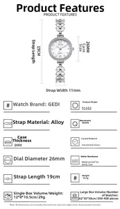 Specifiche tecniche dell'orologio GEDI con quadrante in madreperla e cristalli 26mm