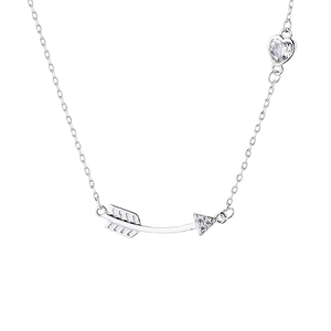 Arrow and heart pendant necklace with fine zircon accents on a polished silver chain