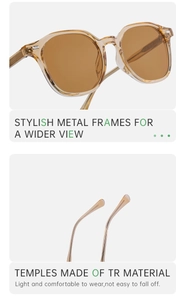 Détail de lunettes ambre montrant le matériau TR et la structure fine des branches en métal