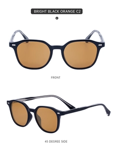 Détails de lunettes de soleil carrées vintage noires avec verres teintés orange