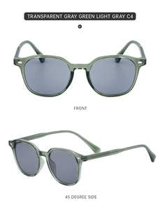 Vue de face et de profil à 45 degrés de la monture de lunettes gris-vert vintage