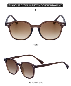 Vues de face et de profil de lunettes de soleil rétro marron foncé avec verres dégradés