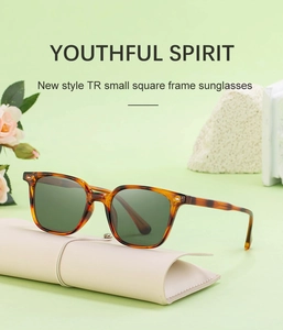 Close-up of retro tortoiseshell sunglasses with dark green lenses and a leather case