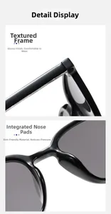 Detail of glossy black square sunglasses frame and integrated comfortable nose pads
