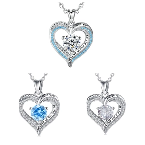 Heart Pendant Necklace Copper With Zirconia Engraved I Love You To The Moon And Back Jewelry Gift For Women Elegant