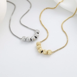 Minimalist silver and gold box chain necklaces with five faceted beads for women