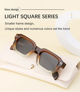 Détail de lunettes de soleil carrées polarisées avec monture écaille et charnière T