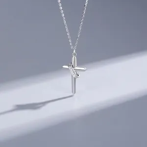 Cross Pendant Necklace Copper White Gold Plated Faith Engraved Ring Religious Minimalist Hip Hop Jewelry For Men