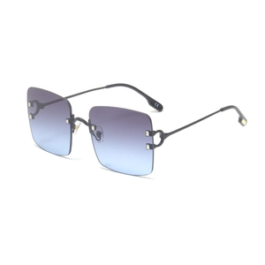 Frameless oversized square sunglasses for women with blue purple gradient lenses